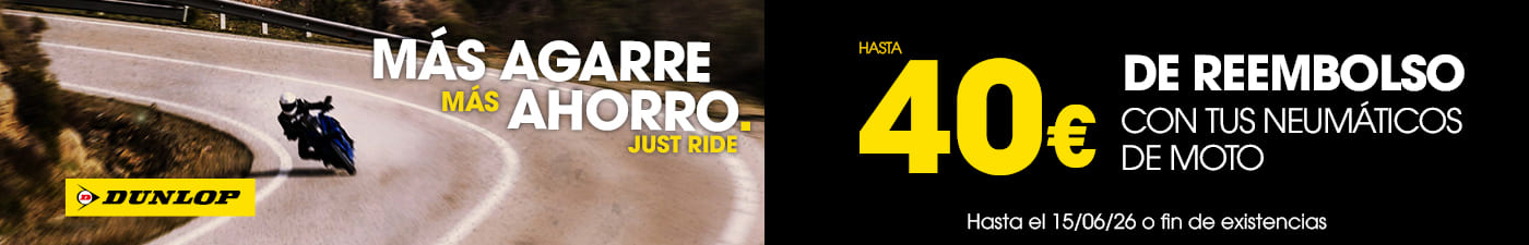 Hasta 40€ de reembolso con tus neumáticos de moto Dunlop en El Paso 2000