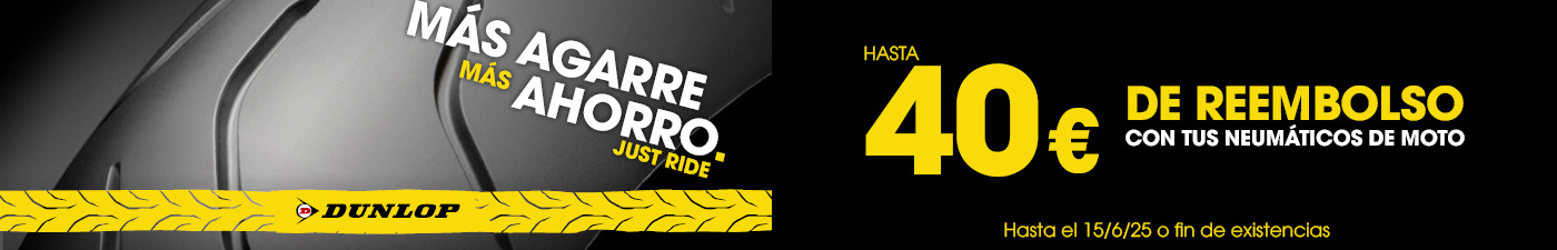 Hasta 40€ de reembolso con tus neumáticos de moto Dunlop en El Paso 2000
